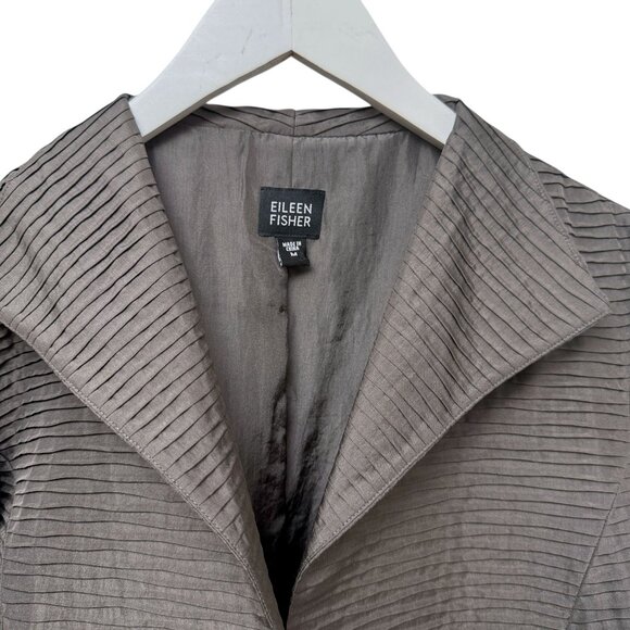 EILEEN FISHER 100% Silk Jacket Size Medium Brown Open Front Womens Evening - Picture 3 of 11